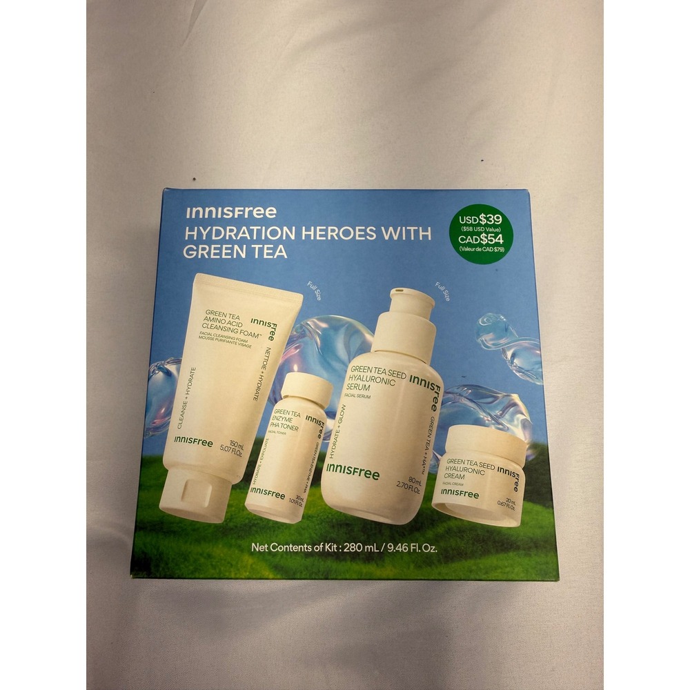 Innisfree Hydration Heroes Green Tea Skincare Set Serum Cream Toner Cleanser NEW